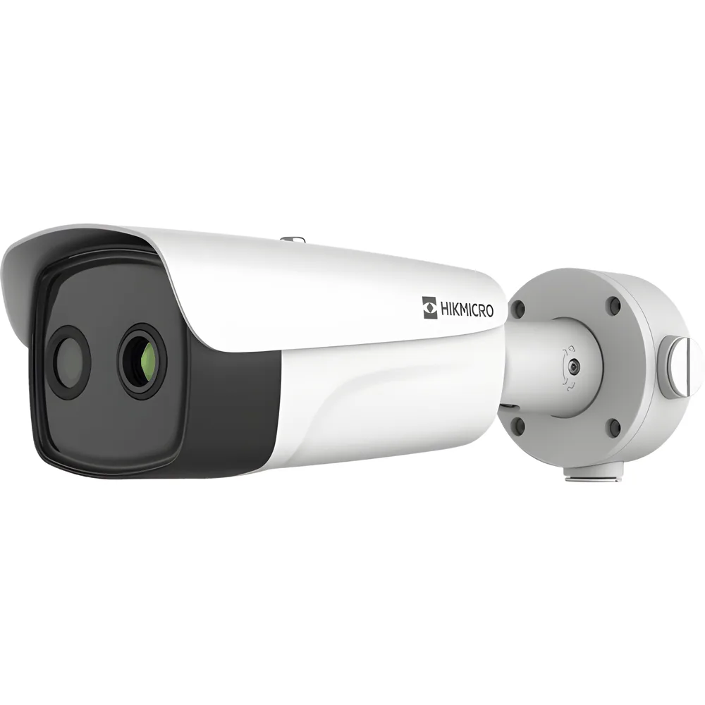 (HIKMICRO) Bala IP Bi-espectral / Térmica (384 X 288 / 9.7 mm) + Óptica (4 MP / 6.4 mm) / IA GUANLAN / Rango: -20°C a 650°C / 2°C Margen / Detección de Fuego y Humo / Alarma Visual y Audible / Dual Light / PoE / IP67 / Ant – vista 2