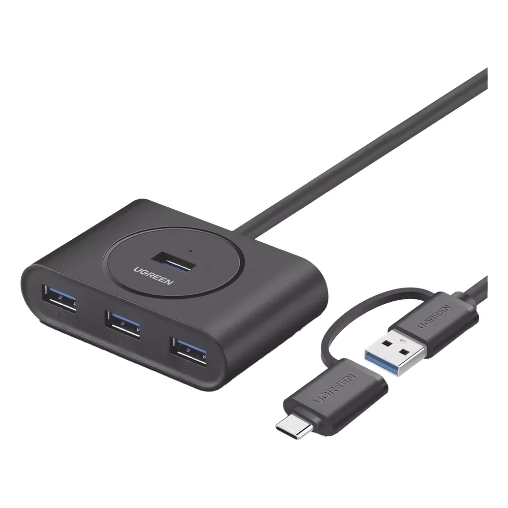 HUB USB-A y C 3.0 4 en 1 | Con Conector USB-C y USB-A | 4 Puertos USB-A 3.0 (5Gbps) | Cable de 25cm | Indicador Led | Ideal para Transferencia de Datos | Entrada Micro USB para alimentar equipos de mayor consumo.