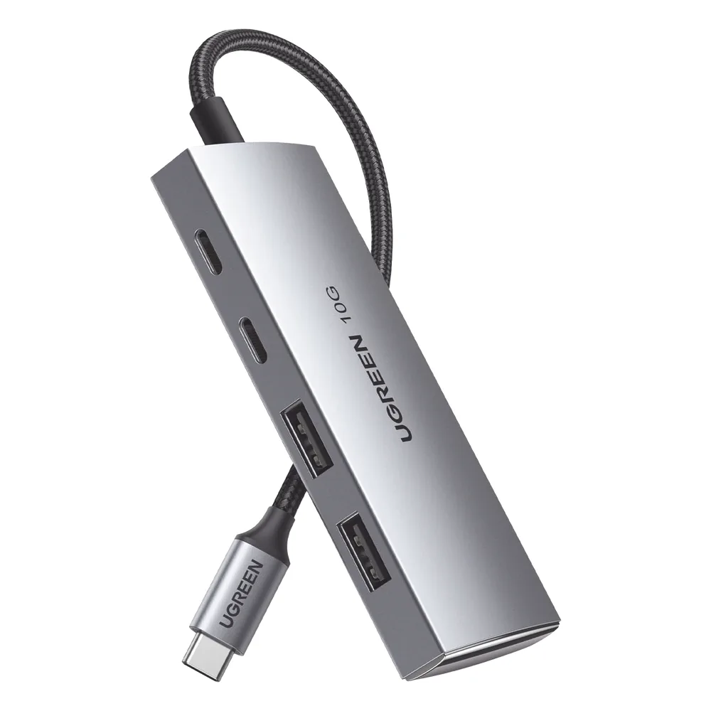 HUB USB-C 3.2 4 en 1 | 2 Puertos USB-C 3.2 (10 Gbps) | 2 Puertos USB-A 3.2 (10 Gbps) |  Admite OTG | Compatible con MacBook, Chormebook, iMac, iPad Pro, iOS, Windows, Mac OS, Android | Carcasa de Aluminio | Nylon Trenzado.