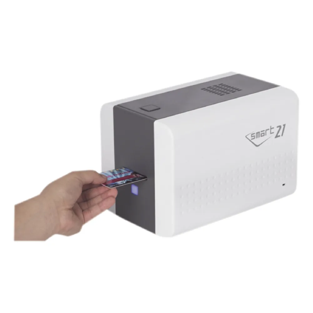 Impresora de Tarjetas Semi- automática SMART21 / Ingreso de Tarjetas Manual/Incluye Ribbon, Software y 100 Tarjetas PVC – vista 2