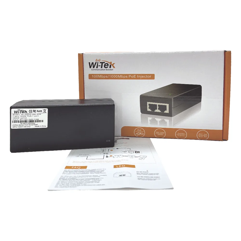Inyector Hi-PoE 60 W Gigabit / Alimenta Equipos PoE 802.3 af Hasta 15W - PoE at Hasta 30W - PoE bt Hasta 60W / Instalación Para Interior / Alcance de Hasta 100 metros / Plug and Play / No se Necesita Configurar – vista 2