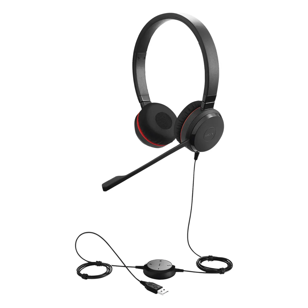 Jabra Evolve 30 Duo con conexión USB / 3.5mm, micrófono con cancelación de ruido y controlador en el cable con botones e indicadores LED (5399-829-309)