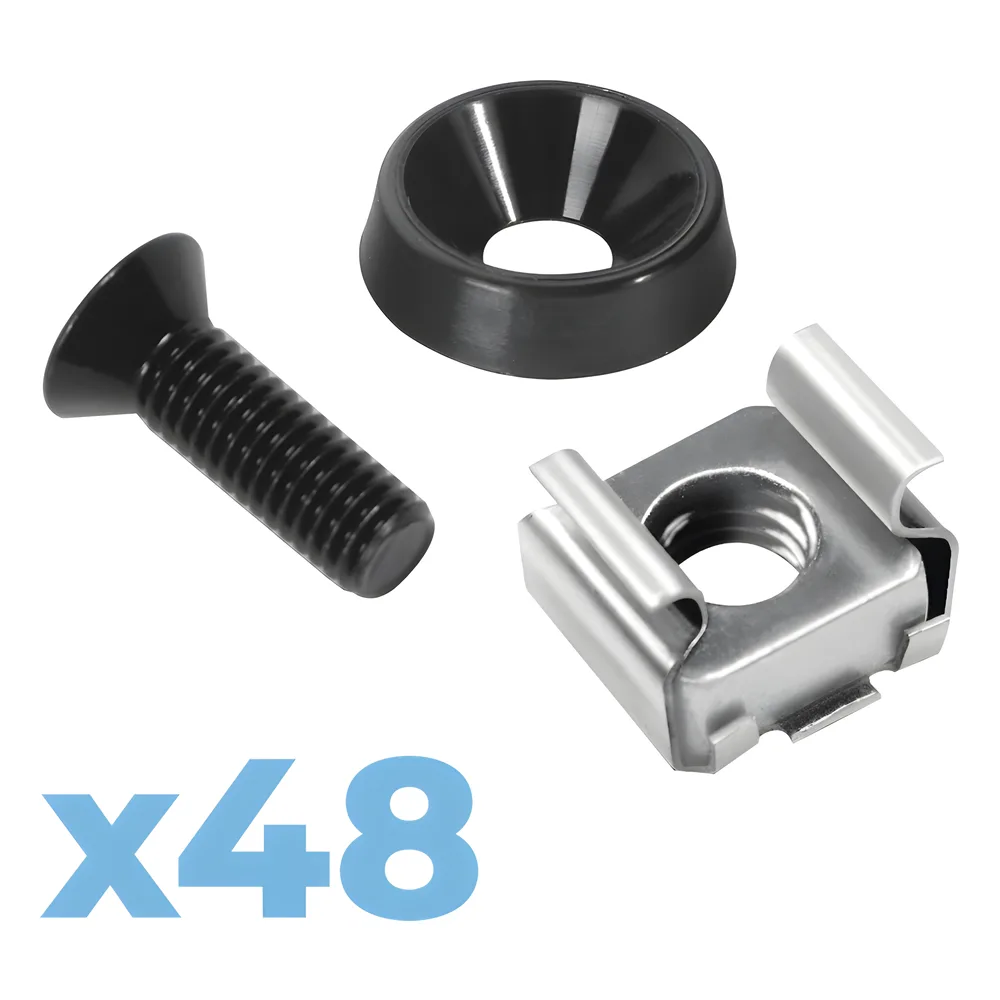 Juego de 48 Tornillos con 48 Arandelas y 48 Tuercas Enjauladas para Rack LINKED PRO