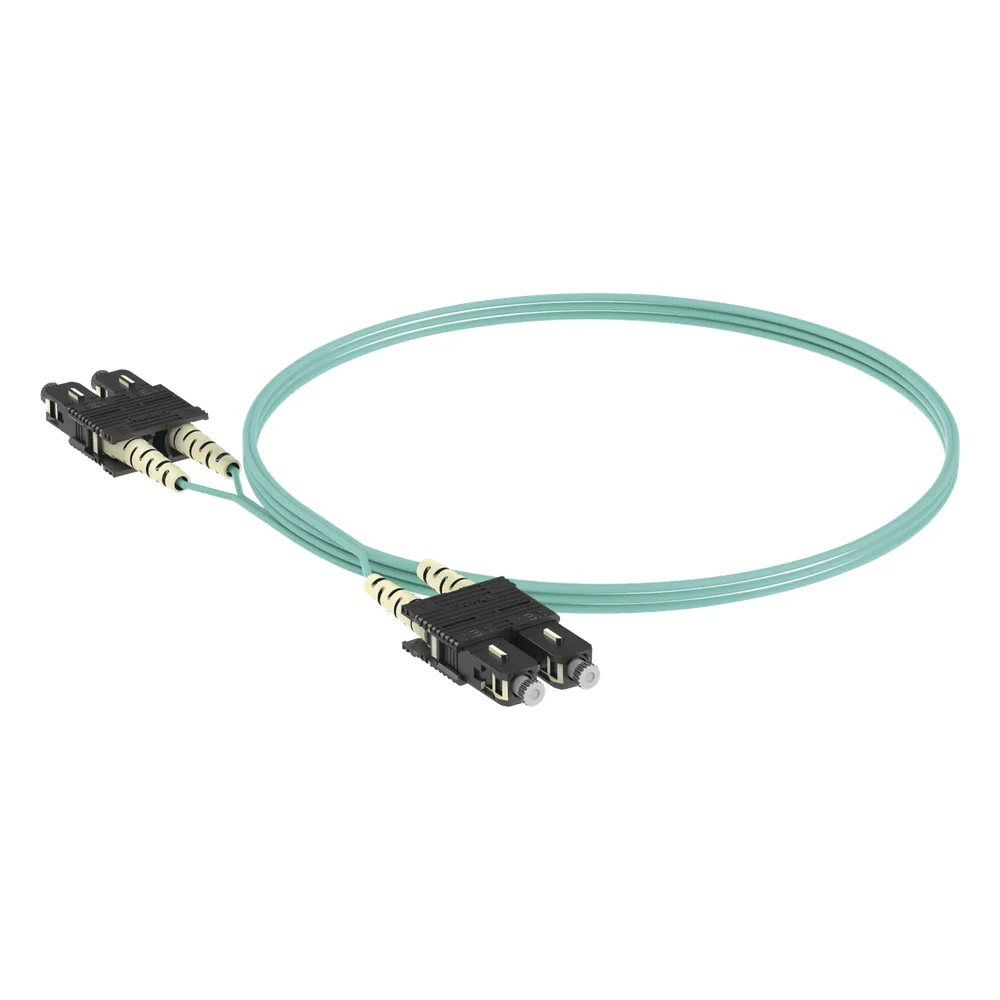 Jumper de Fibra Optica Multimodo 50/125 OM3, SC-SC Duplex, OFNR (Riser), Color Aqua, 2 Metros (6.56 Pies)