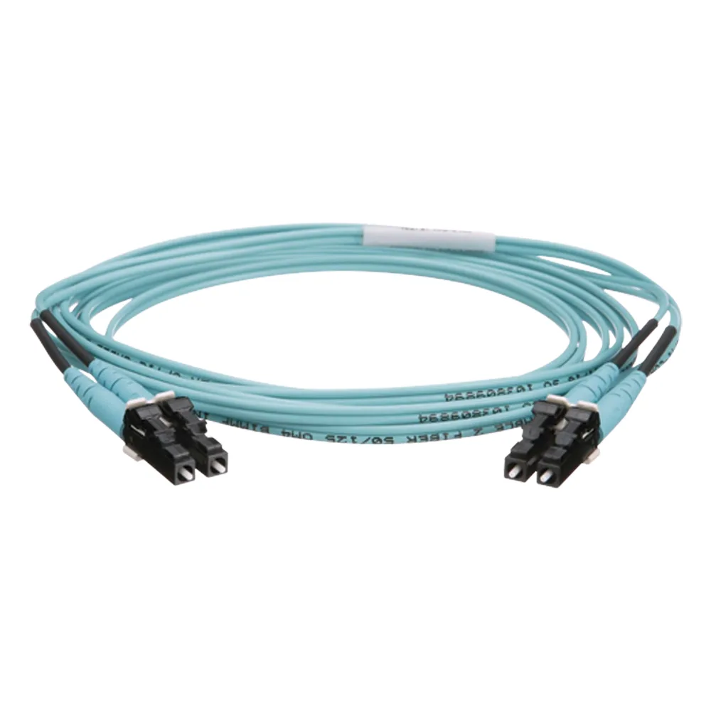 Jumper de Fibra Optica Multimodo 50/125 OM4, LC-LC Duplex, OFNR (Riser), Color Aqua, 2 Metros (6.56 Pies)