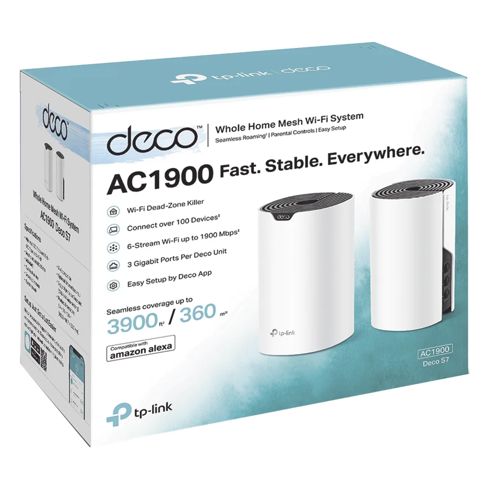 Kit 2 Routers Inalámbricos MESH Interior para Hogar / Doble Banda Wi-Fi 5 AC1900 Mbps / 3 Puerto Gigabit WAN/LAN / 3 Antenas Internas / Administración Mediante la App Deco (iOS, Android) – vista 3