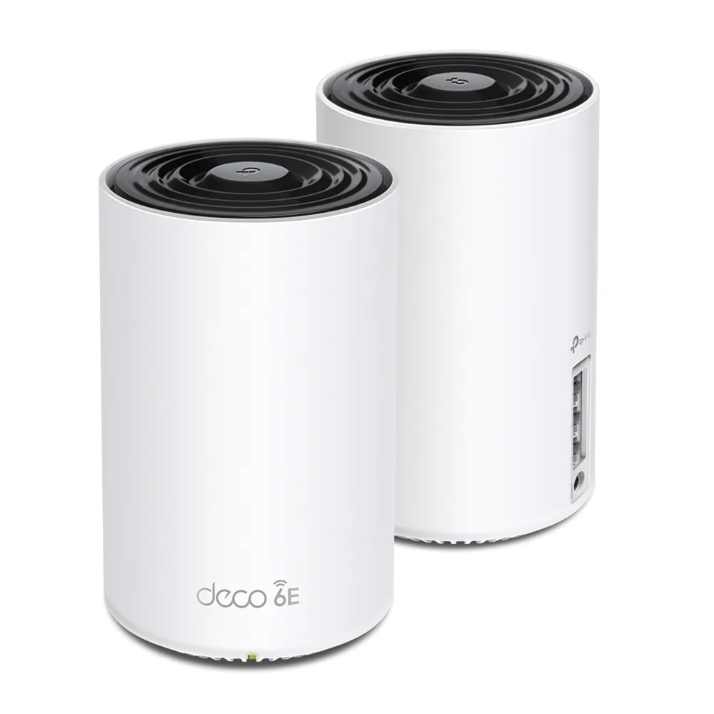 Kit 2 Routers Inalámbricos MESH Interior para Hogar / Doble Banda Wi-Fi 6E AX5400 Mbps / 3 Puerto Gigabit WAN/LAN / 4 Antenas Internas / Administración Mediante la App Deco (iOS, Android) / Protección HomeShield – vista 2