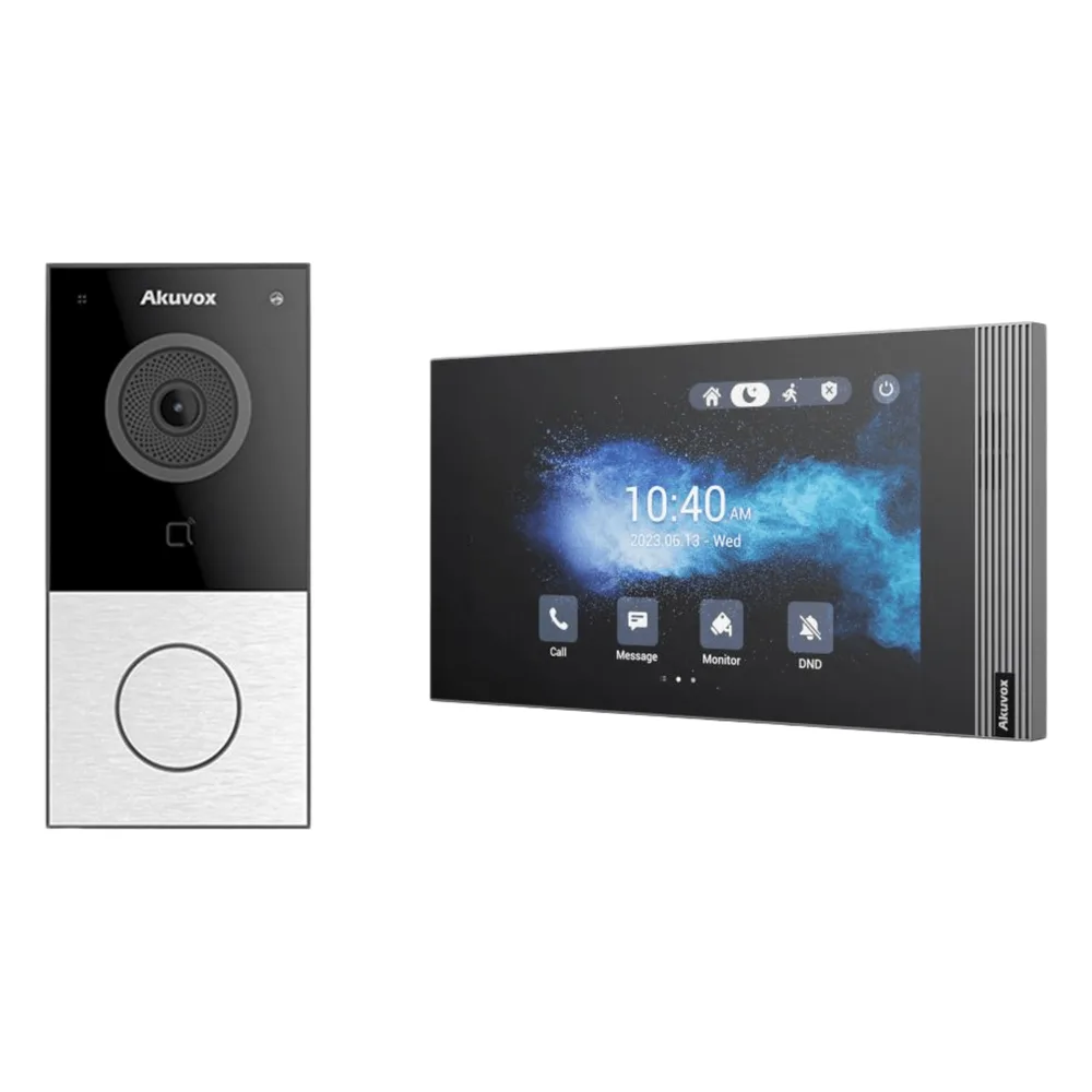 Kit Akuvox WIFI E12W + S562W / 100% en la Nube / POE / Bluetooth / NFC / Lector de Tarjetas MIFARE / ONVIF / IP65 / Cámara 2 MP / Botón con Iluminación / Control de 1 Puerta / Entradas de Alarma