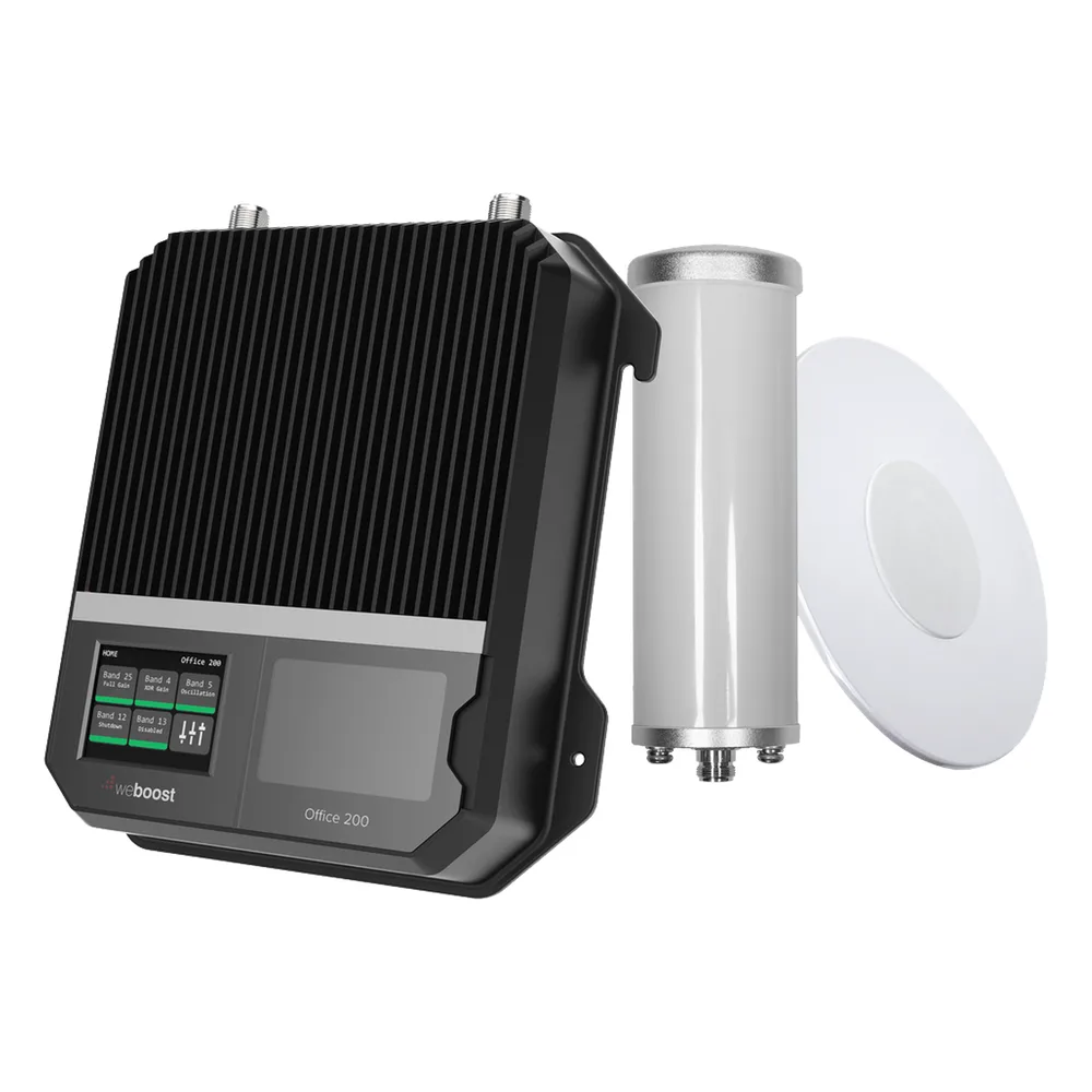Kit Amplificador Office 200 para 2G, 3G y 4G / Mejora llamadas convencionales y VoLTE / Amplifica señal de TELCEL, AT&T y MOVISTAR / Cubre hasta 400 m² con una antena y hasta 1600 m² con 4 antenas.