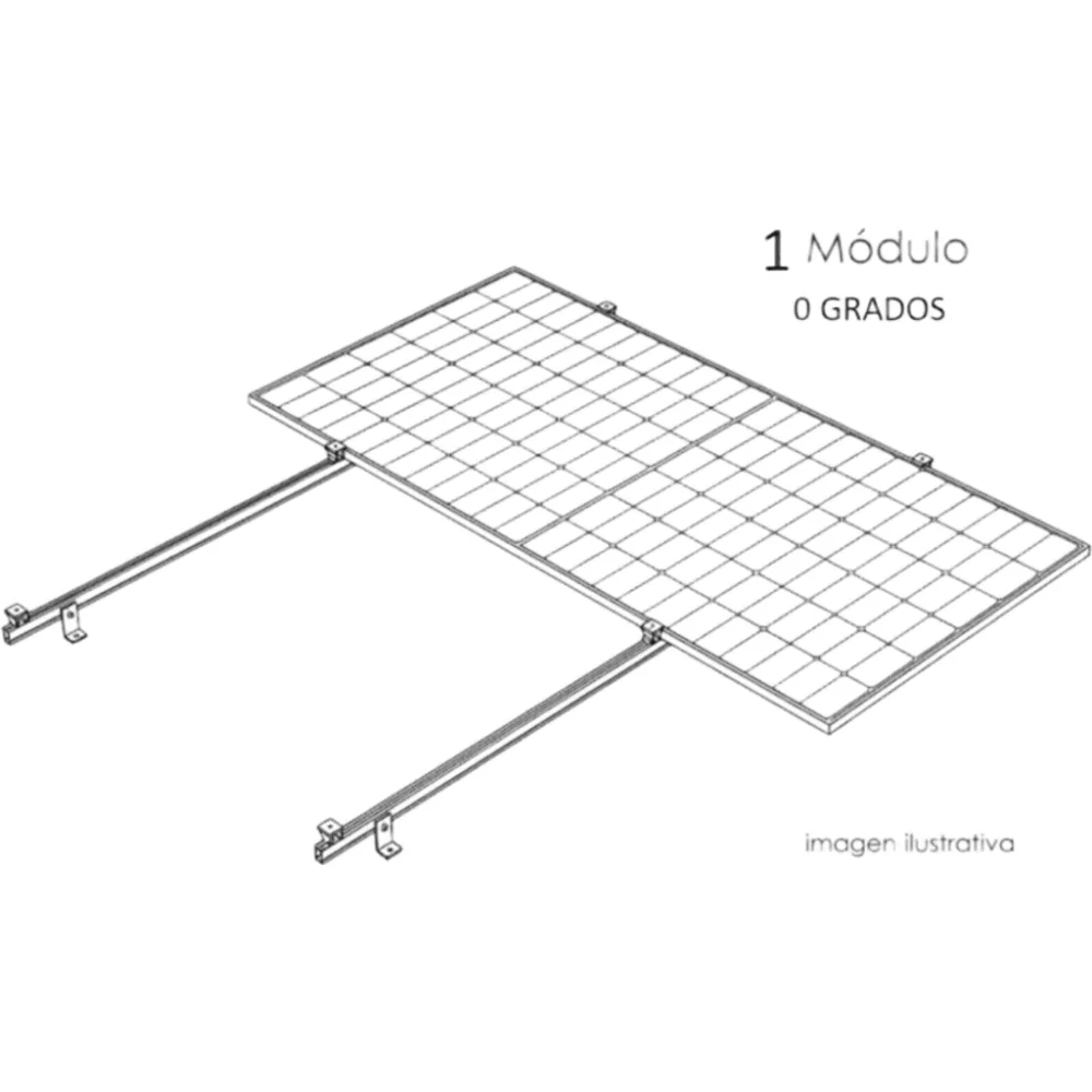 Kit Basel Sistema de Montaje Fotovoltaico Para 1 Módulo a 0° / Velocidad de Viento 170 km/h / Módulo 2.382 m x 1.134 m (7.81 ft x 3.72 ft) / Potencia 645 W