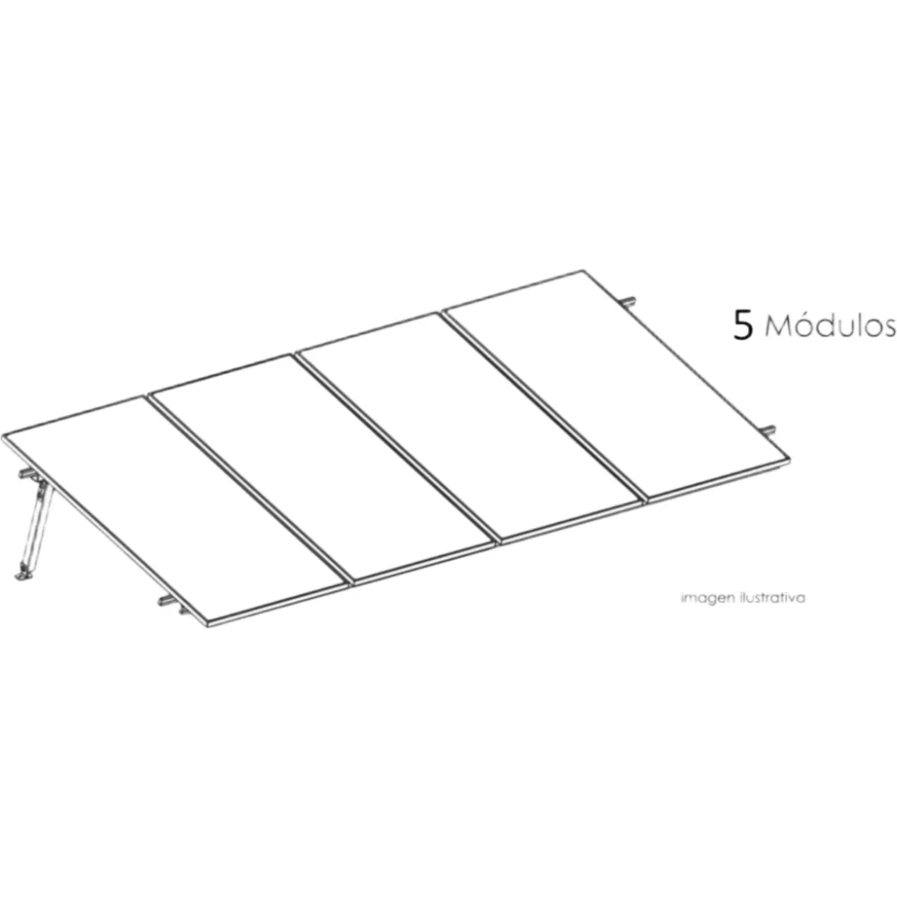 Kit Basel Sistema de Montaje Solar para 5 Módulos / Inclinación 10° / Para Módulo 645 W / Dimensiones del Módulo 2.382 m (7.8 ft) x 1.134 m (3.7 ft) / Velocidad de Viento 170 km/h /  Losa Plana Una Fila