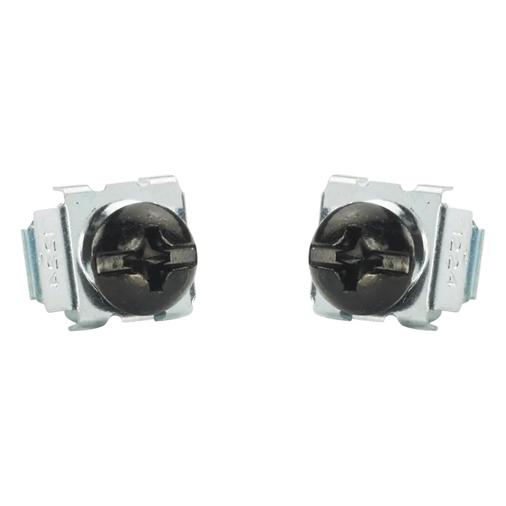 Kit de 100 Tornillos y 100 Tuercas Enjauladas #12-24, Para Uso en Gabinetes o Racks con Rieles con Orificios Cuadrado