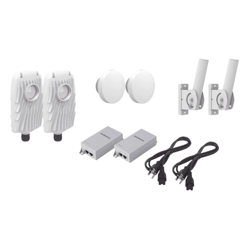 Kit de 2 radios B5X con 2 antenas de (12 dBi), rango de frecuencia extendida (4.9 a 6.4 GHz),  incluye inyector POE, cable de alimentación y 2 FLEXIMOUNT-XL para alineación, distancia de hasta 2 km