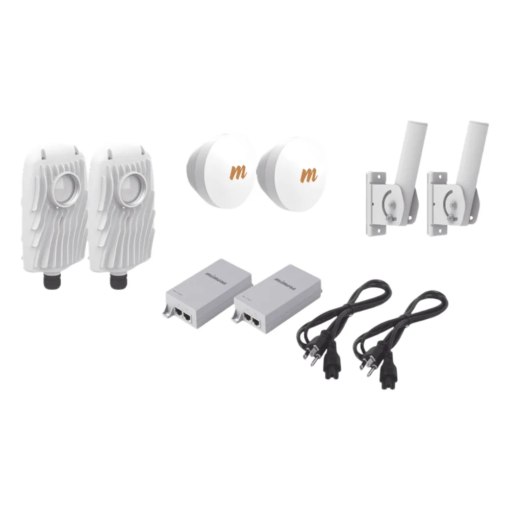 Kit de 2 radios B5X con 2 antenas de (16 dBi), rango de frecuencia extendida (4.9 a 6.4 GHz),  incluye inyector POE, cable de alimentación y 2 FLEXIMOUNT-XL para alineación, distancia de hasta 4 km