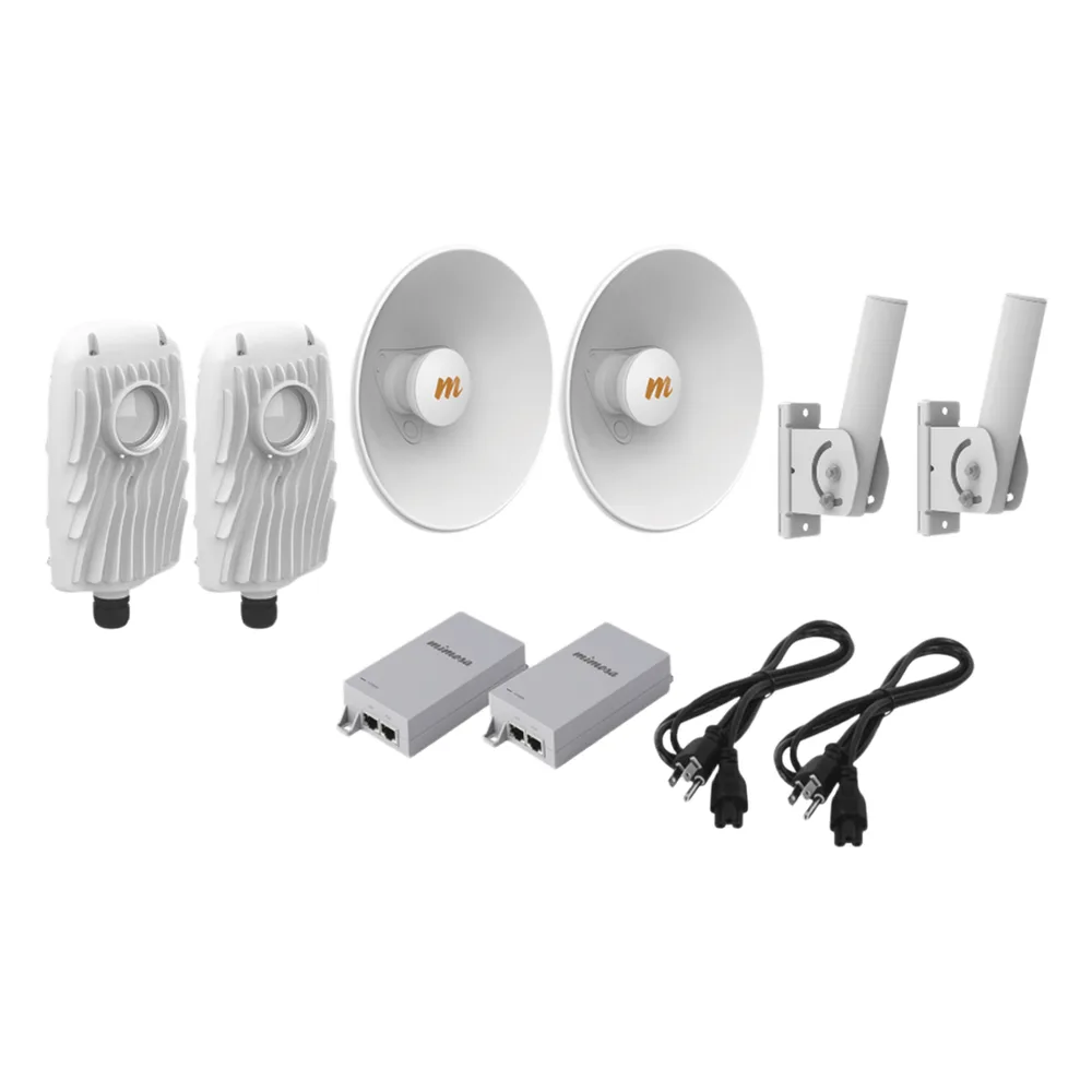 Kit de 2 radios B5X con kit de antenas de (25 dBi), rango de frecuencia extendida (4.9 a 6.4 GHz), incluye inyector POE, cable de alimentación y 2 FLEXIMOUNT-XL para alineación, distancia de hasta 10 km