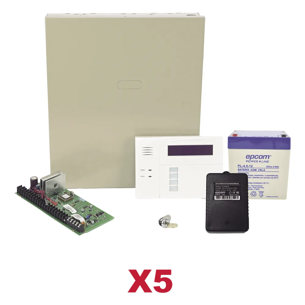 Kit de 5 paneles de alarma híbridos con teclado 6160RF, transformador y batería, ampliables a 48 zonas