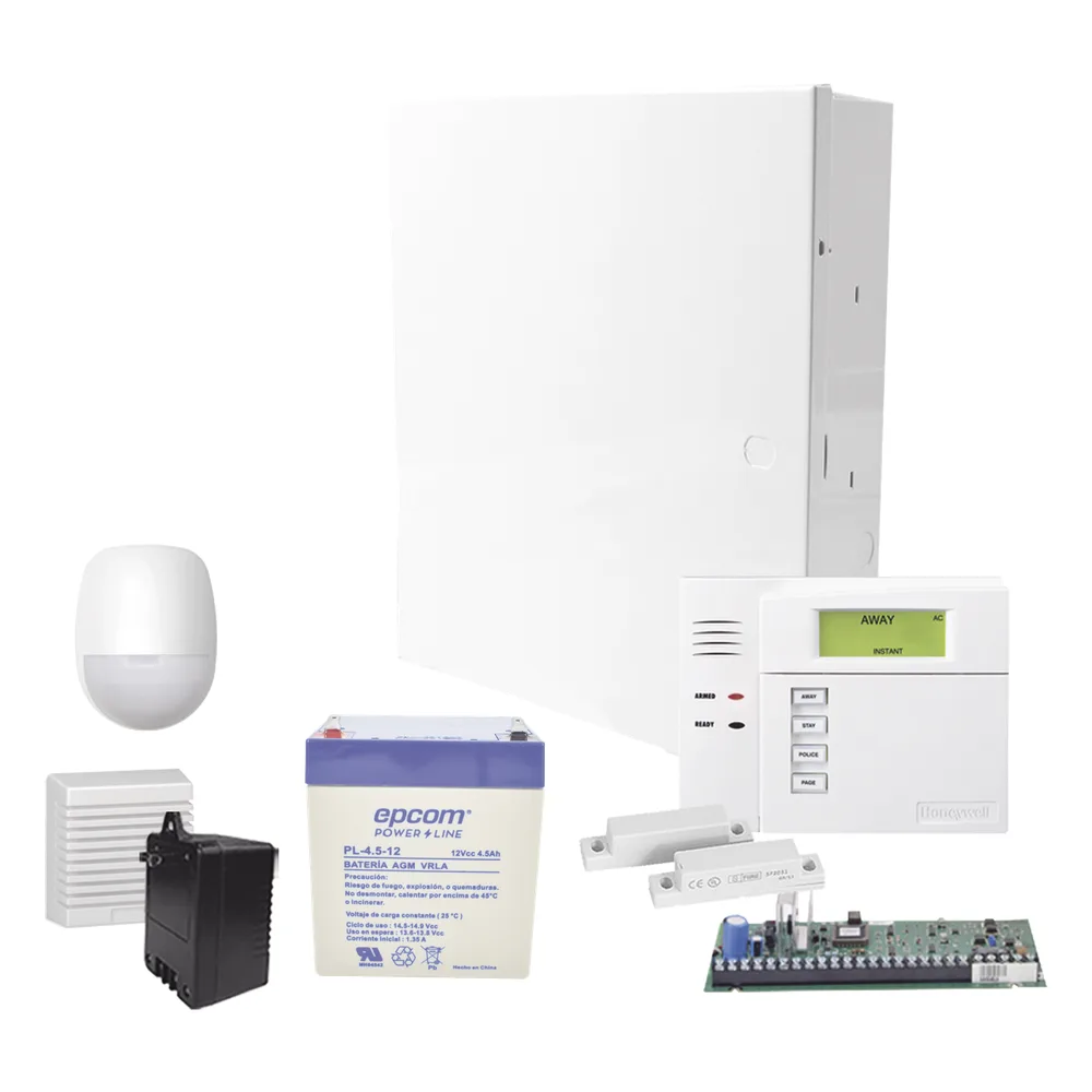 Kit de alarma de intrusión cableado VISTA-48LA con sensor de movimiento, contactos magnéticos, sirena de 15 W, batería y transformador