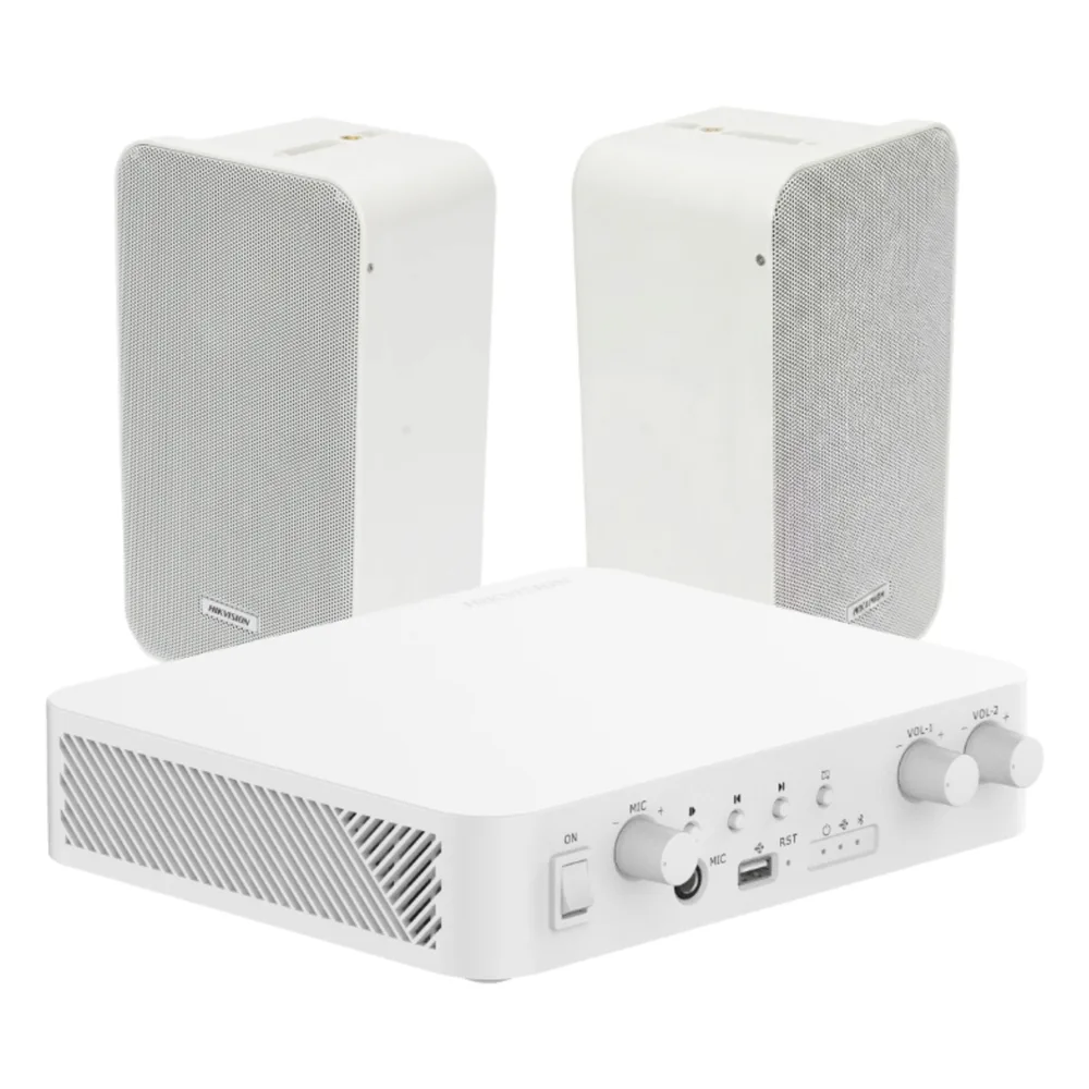 Kit de amplificador con bluetooth | 2 altavoces para pared | Sistema 100V |  2 Canales con Control de volumen Independiente |  Música Ambiental