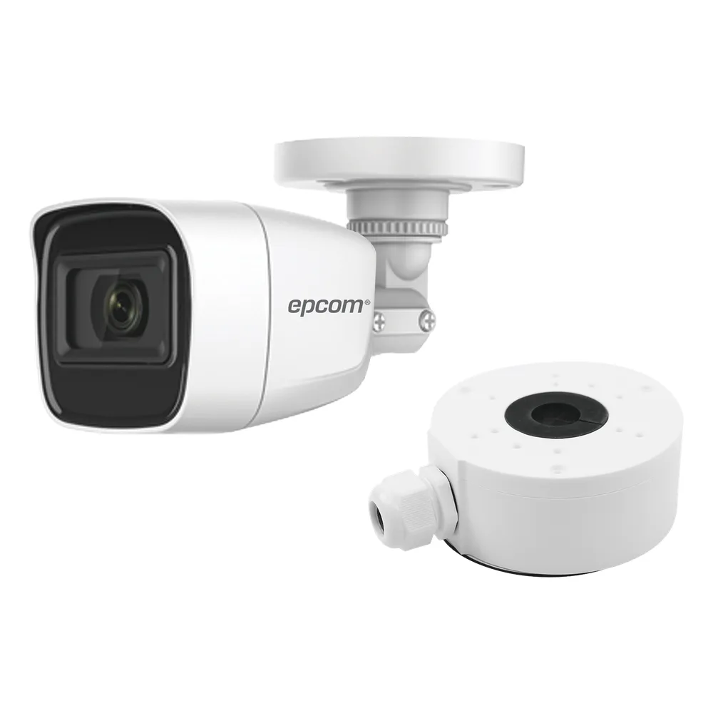 KIT DE CÁMARA + MONTAJE / Cámara Bala TURBOHD 2 Megapixel (1080p) / Gran Angular 106° / Lente 2.8 mm / 25 mts IR EXIR / Exterior IP66 / 4 Tecnologías / dWDR