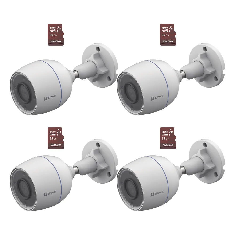 Kit de Camaras WiFi, Incluye 4 Piezas CS-H3C y 4 Piezas HS-TF-E1/32G  / Detección de Movimiento