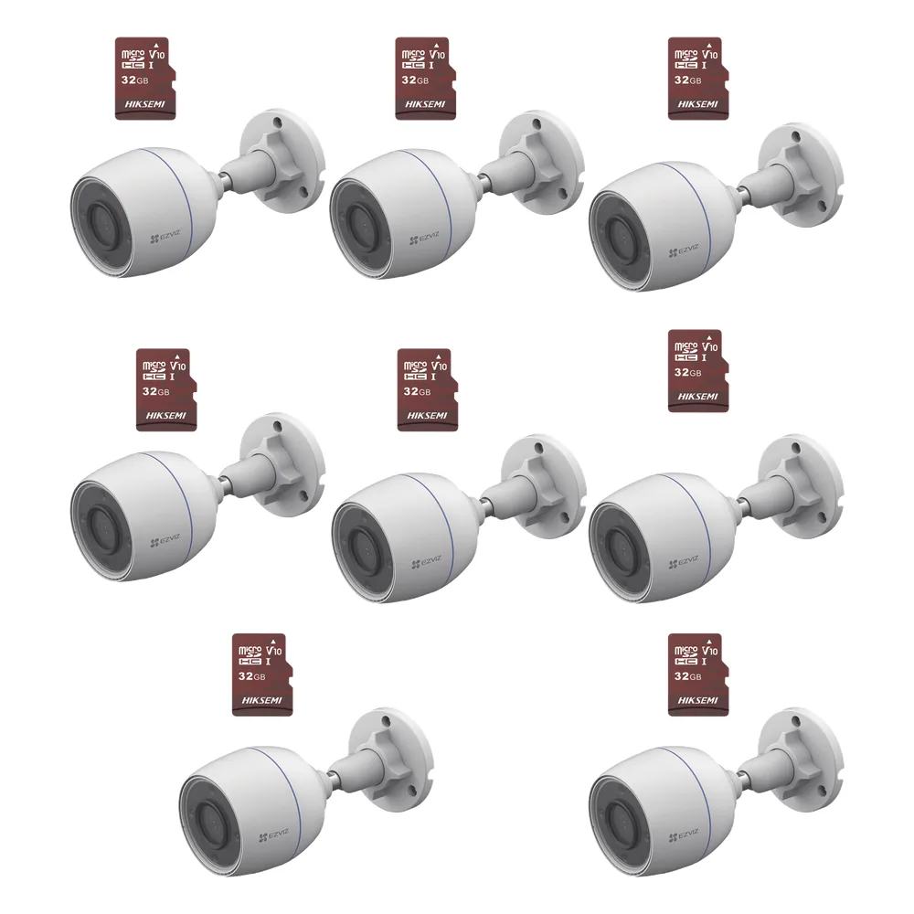 Kit de Camaras WiFi, Incluye 8 Piezas CS-H3C y 8 Piezas HS-TF-E1/32G /  Detección de Movimiento