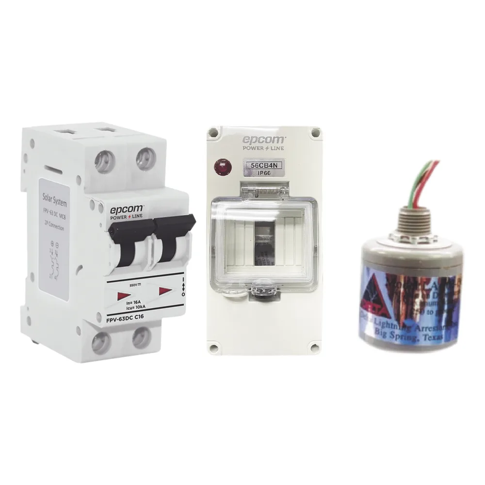 Kit de Centro de Carga Para Corriente Directa, Breaker de hasta 800 Vcc de 32 A con Supresor de Descargas Atmosféricas.