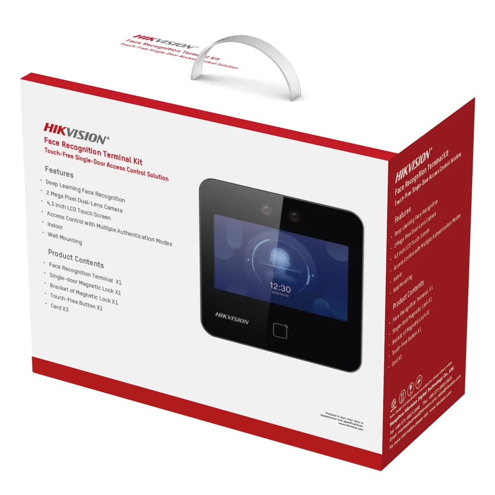 Kit de Control de Acceso TODO INCLUIDO con Lector de Rostros, QRs y Tarjetas / 1,500 rostros / Compatible con App HIKConnect /Incluye Electroimán Botón de Salida y Montajes Z y L para imán / HIK-IA