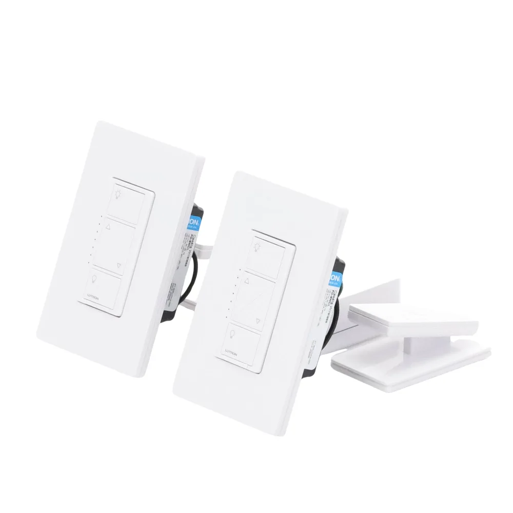 Kit de inicio de iluminación inteligente con hub Smart Bridge, 2 atenuadores de pared sin neutro, 2 controles Pico con pedestal de mesa y 2 placas, Caseta Wireless – vista 4