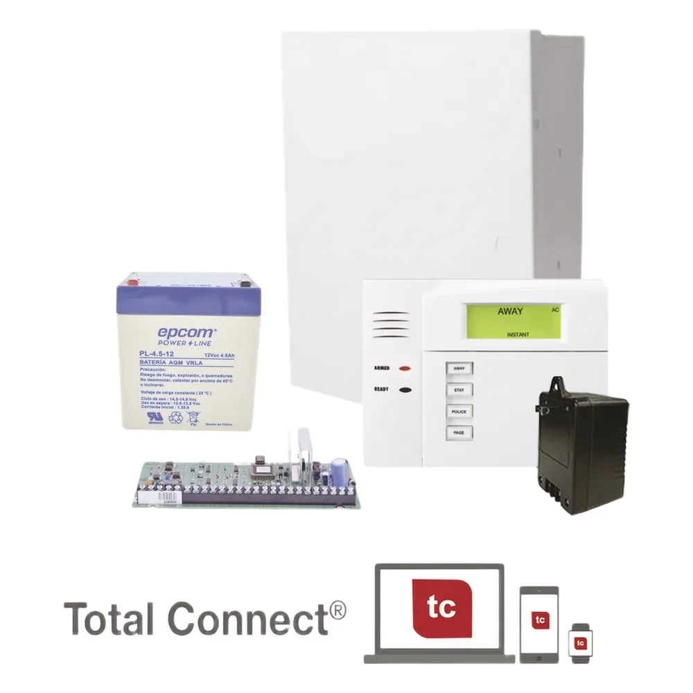 Kit de panel de alarma híbrido con teclado, batería y transformador incluidos, hasta 48 zonas y 3 particiones