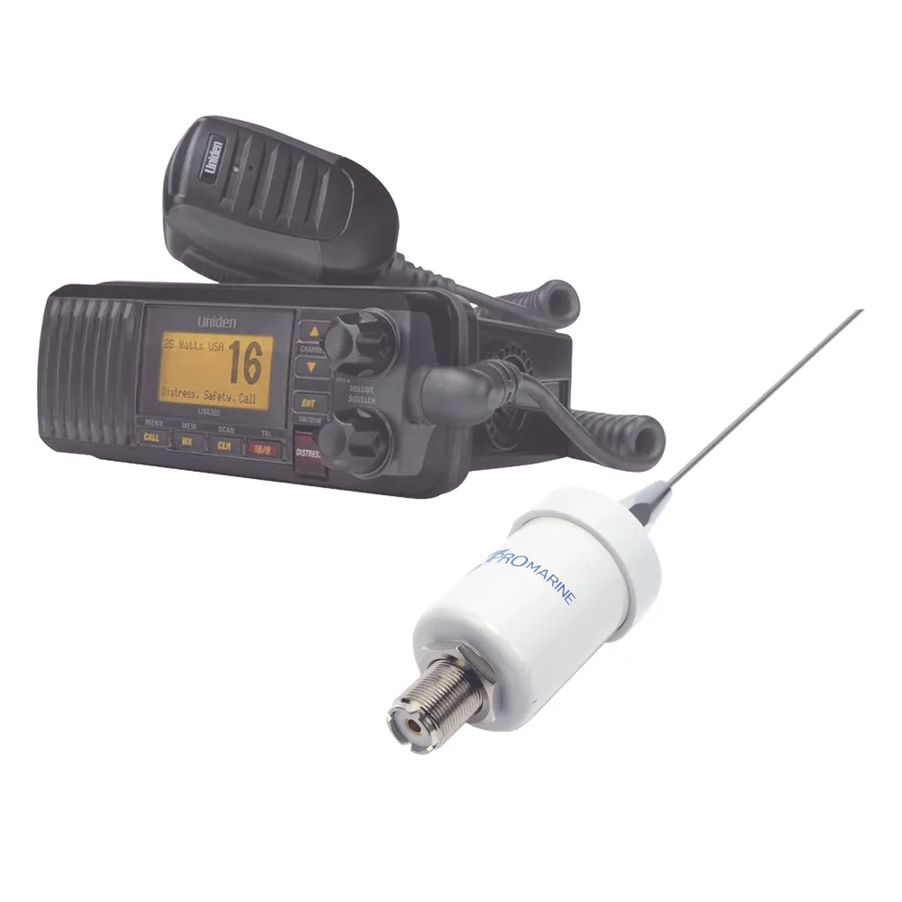 Kit de radio UM385BK | mas antena marina de fibra de vidrio TX-1600-SYS
