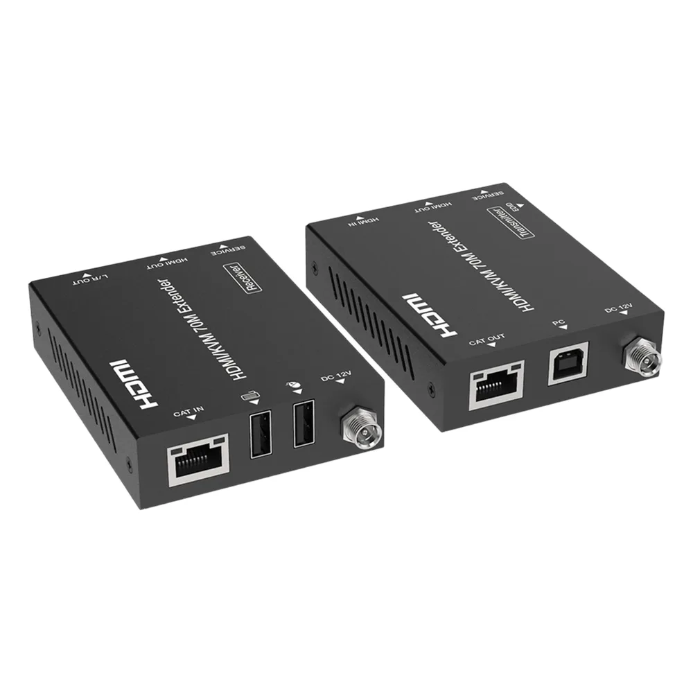 Kit Extensor HDMI con KVM | 70m | 4K2K@60Hz | 4:4:4 | HDMI2.0b y HDCP 2.2 | Salida de Audio 3.5mm | Admite PoC | Admite USB 1.1