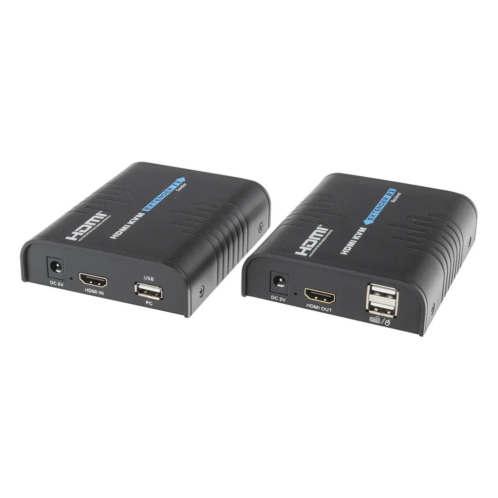 Kit extensor KVM (HDMI y USB) hasta 120 metros / Resolución 1080P @ 60 Hz/ Soporta Cables de red STP y UTP CAT5/5E/6 /  HDMI 1.3 / HDCP 1.2 / PCM / Transmite el Video, Mouse, Teclado y Controla tu DVR vía USB a distancia