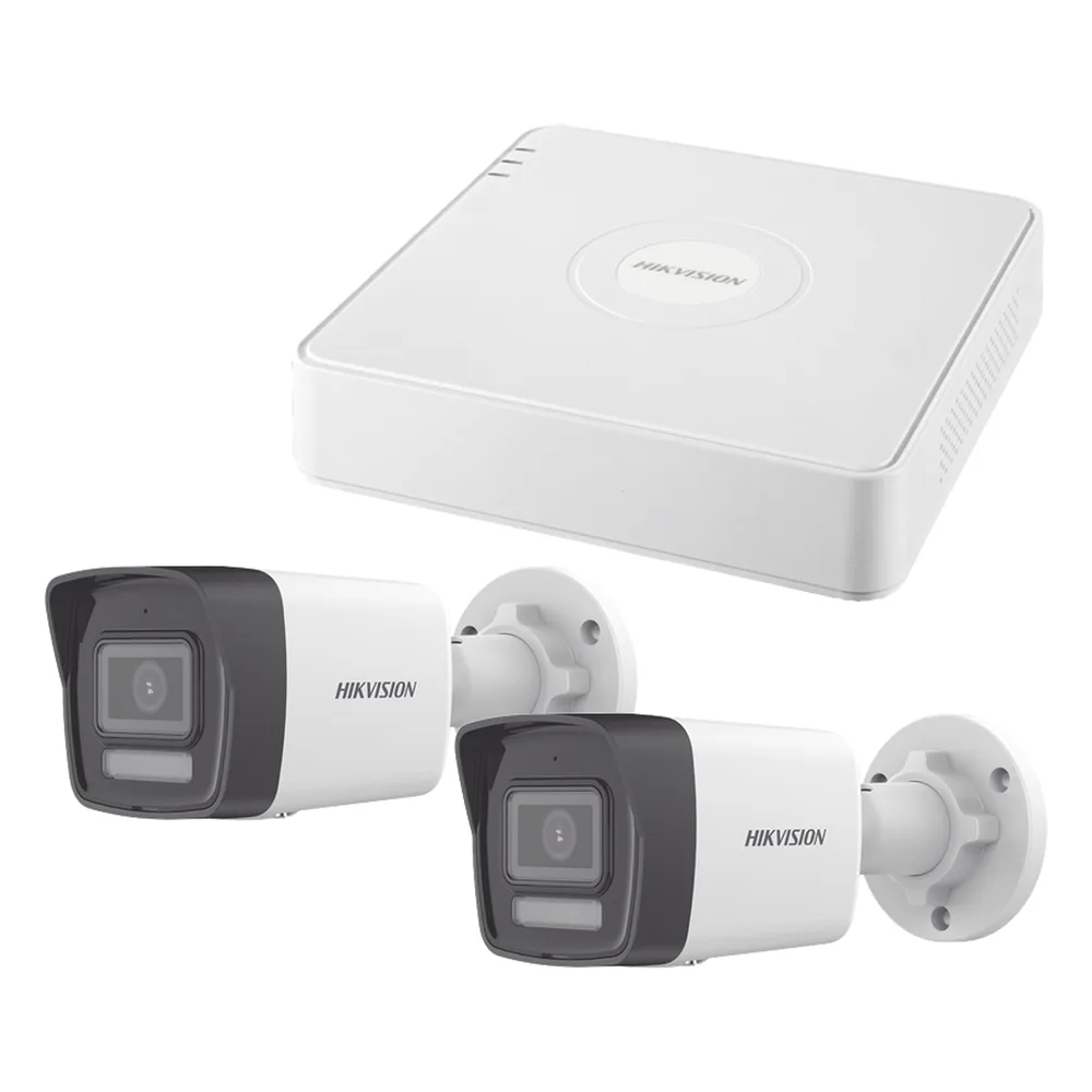 Kit IP 1080p (2 Megapixel) / NVR de 4 Canales con 4 Puertos PoE / 2 Cámaras Bala IP con Microfono Integrado / ColorVu Lite y ACUSENSE Lite