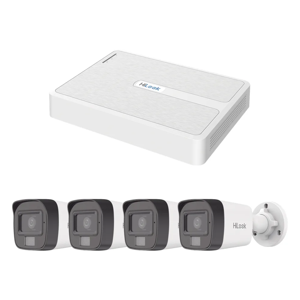 Kit IP 2 Megapixel / NVR de 8 Canales con 8 Puertos PoE / 4 Cámaras IP Bala Dual light para Exterior / Micrófono Integrado