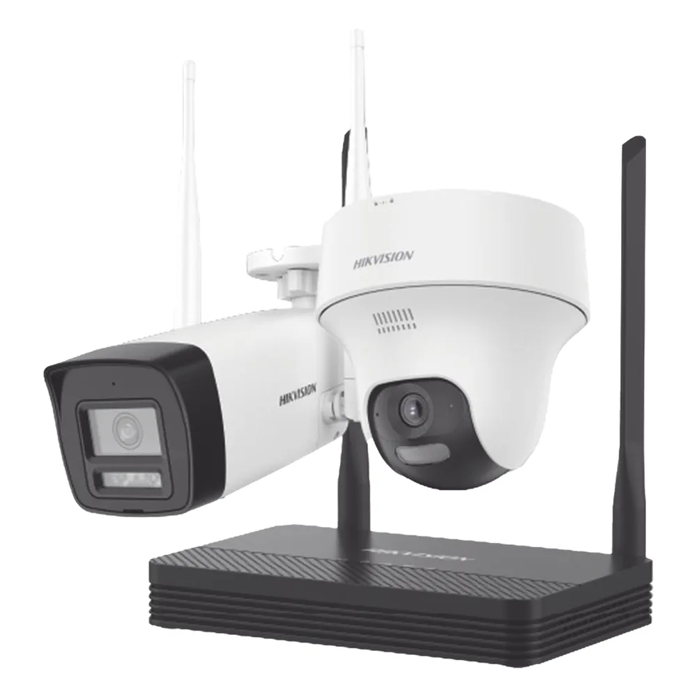 Kit IP Inalámbrico 2 Megapíxel / NVS 4 Canales / 1 Cámara Bala Exterior + 1 Cámara Turret Interior con Lente 2.8 mm y Dual Light / Audio Bidireccional (Micrófono y Bocina) / Soporta Micro SD de 512 GB