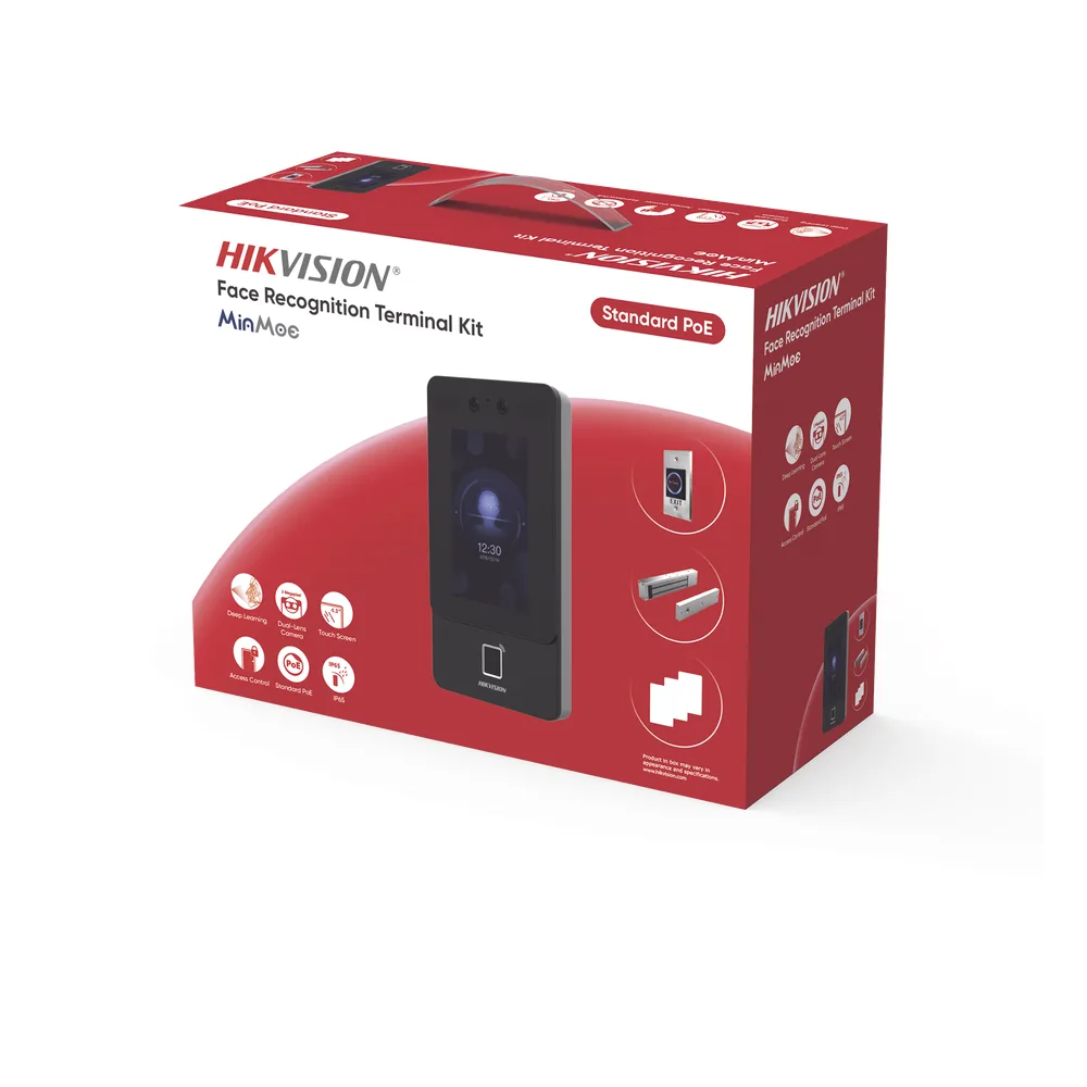 Kit Terminal Reconocimiento Facial / 1500 Rostros + 3000 Huellas + 3000 Tarjetas / Pantalla Táctil 4.3" / 2 MP Gran Angular / PoE + / Alimentación Cerradura / IP65 / Wi-Fi + Audio Bidireccional / Reconocimiento con Mascarilla