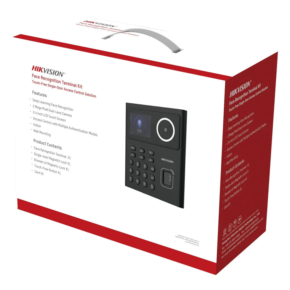 Kit WiFi de Control de Acceso Lite TODO INCLUIDO con Lector de Rostros, Tarjetas y Huellas / 500 Rostros / Compatible con App HIKConnect / Incluye Electroimán Botón de Salida y Montajes Z y L para imán / HIK-IA