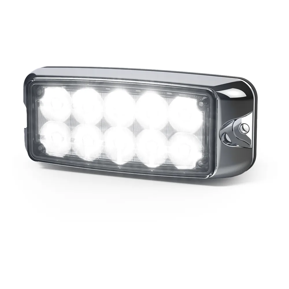 Luz de Advertencia de 10 LED, Rojo/Claro, 5x2 Pulgadas, Lente Transparente, Bisel Cromado – vista 3