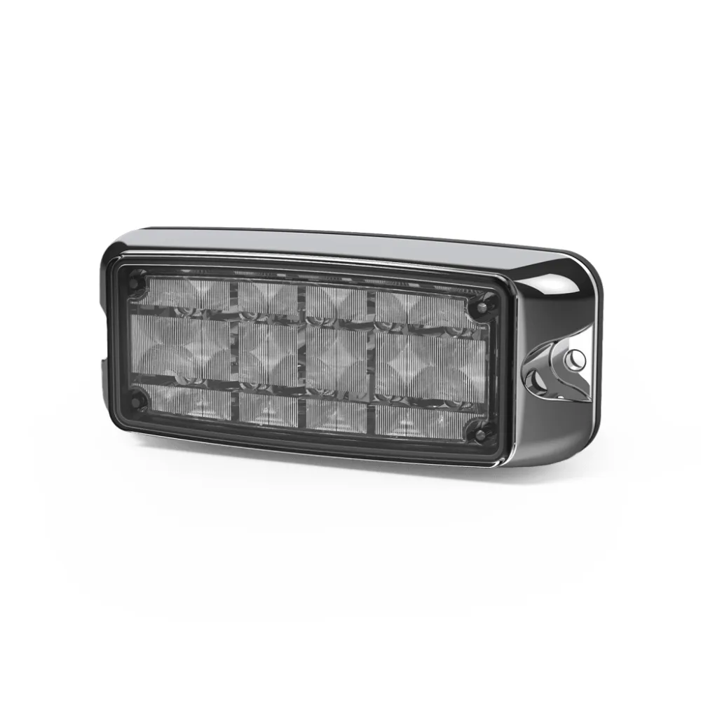 Luz de Advertencia de 5x2 Pulgadas 10 LED, Rojo/Azul, Lente Transparente, Bisel Cromado