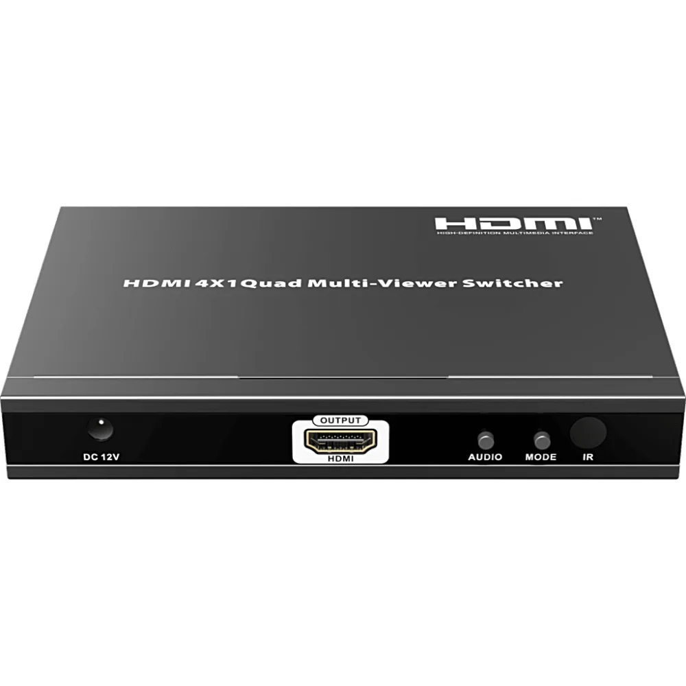 MATRICIAL DE VIDEO HDMI 4X1 (Divisor) | 4 Entradas a 1 Salida HDMI | 1080p @ 60Hz | Diferentes modos de Display | Pantalla completa, Modo Dual, Modo Quad | Conmutación por Botón o Control Remoto | Botón de Control de audio – vista 2
