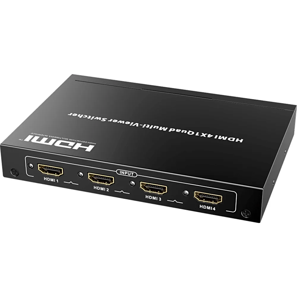 MATRICIAL DE VIDEO HDMI 4X1 (Divisor) | 4 Entradas a 1 Salida HDMI | 1080p @ 60Hz | Diferentes modos de Display | Pantalla completa, Modo Dual, Modo Quad | Conmutación por Botón o Control Remoto | Botón de Control de audio – vista 4