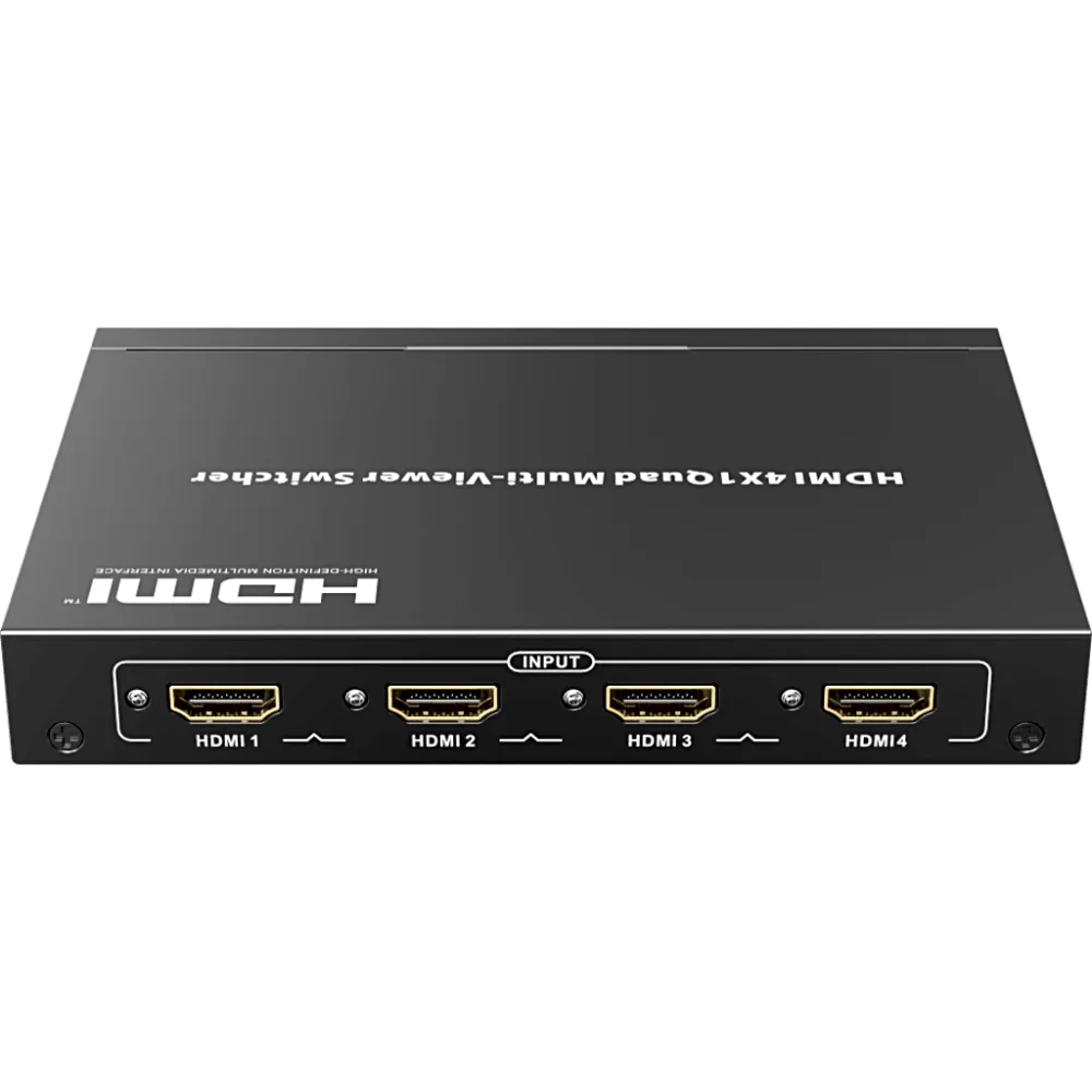 MATRICIAL DE VIDEO HDMI 4X1 (Divisor) | 4 Entradas a 1 Salida HDMI | 1080p @ 60Hz | Diferentes modos de Display | Pantalla completa, Modo Dual, Modo Quad | Conmutación por Botón o Control Remoto | Botón de Control de audio – vista 5