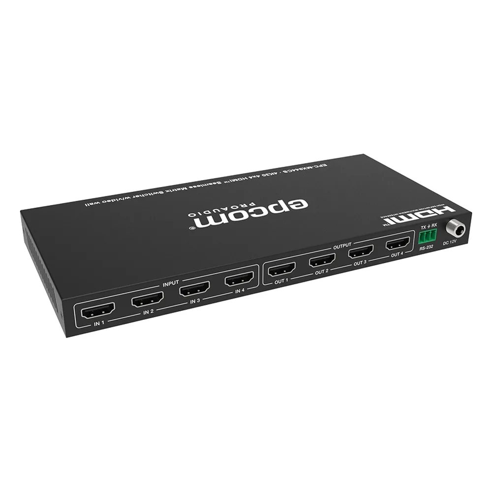 Matriz de Video HDMI 4x4 | Ancho de Banda 10.2 Gbps | Resolución 4K@30Hz | Escalado a 1080P, 720P, 1920x1200, 4K30 | Modos Matriz y Video Wall | Control RS-232 y Remoto Infrared – vista 2