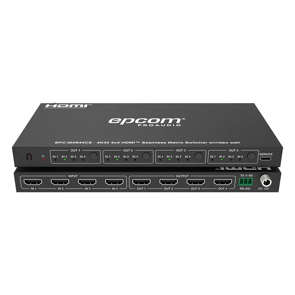 Matriz de Video HDMI 4x4 | Ancho de Banda 10.2 Gbps | Resolución 4K@30Hz | Escalado a 1080P, 720P, 1920x1200, 4K30 | Modos Matriz y Video Wall | Control RS-232 y Remoto Infrared – vista 3