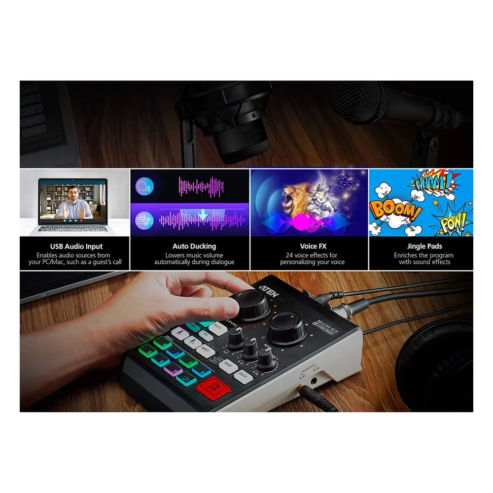 Mezclador de audio para pódcast con IA | MicLIVE™ de 6 canales – vista 6