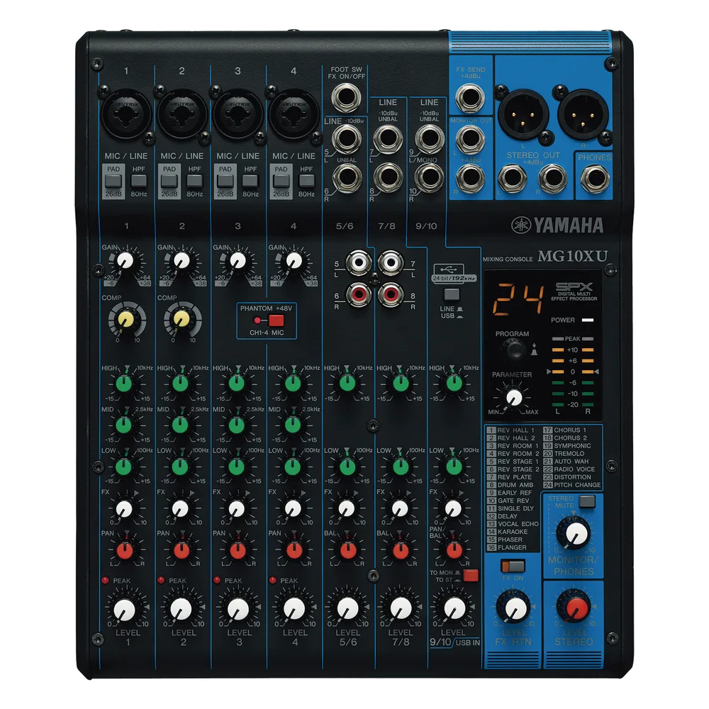 Mezcladora de Audio | 10 Canales | Perillas | 4 Entradas de Micrófono/Línea | 3 entradas Estéreo | Efectos | USB – vista 2