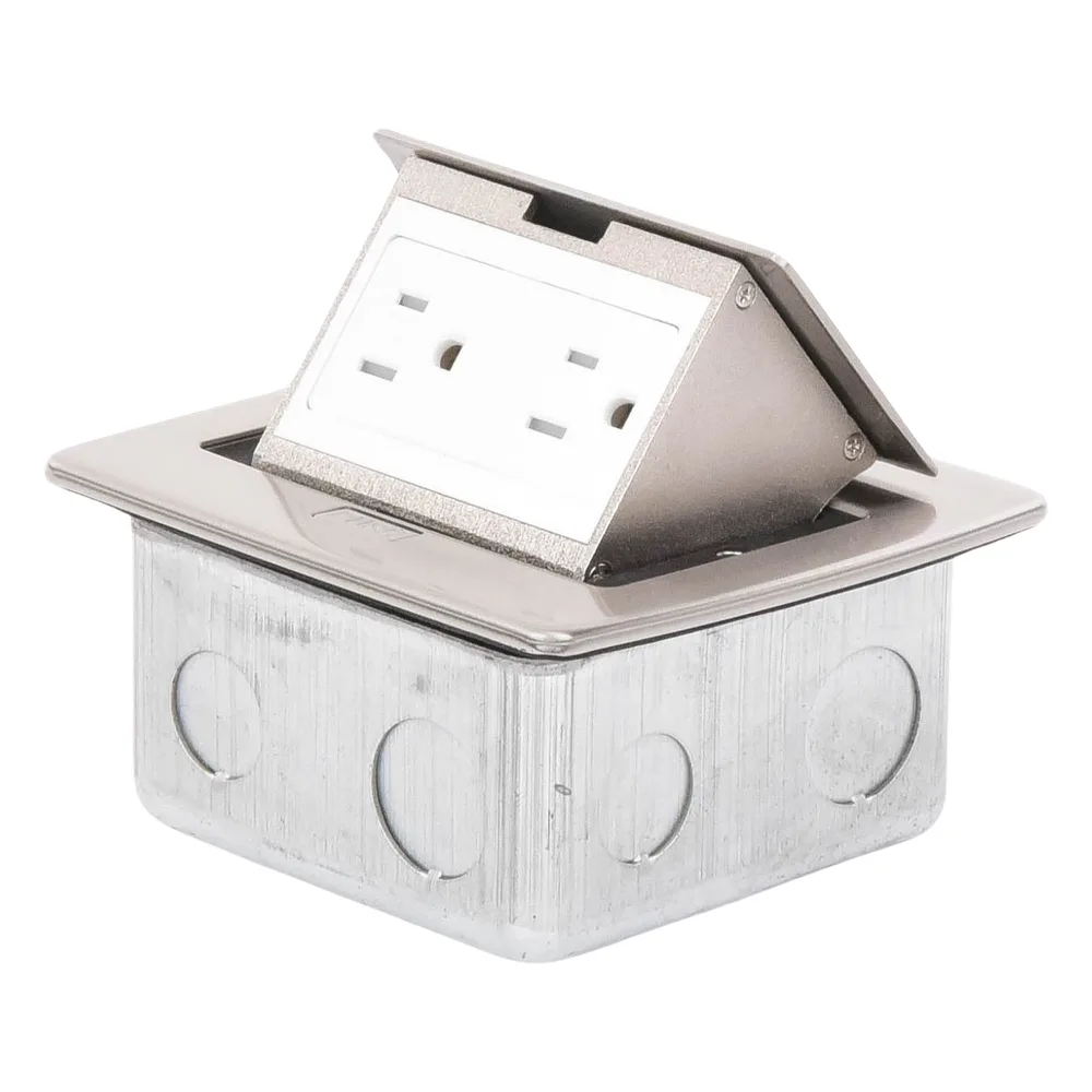 Mini Caja de Piso Rectangular en Acero Inoxidable con 2 Contactos Eléctricos (11000-21201) – vista 3