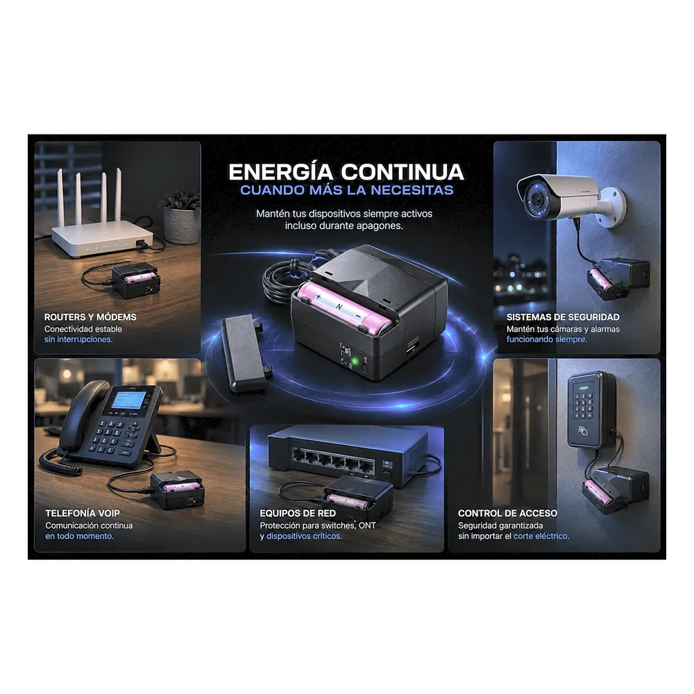 Mini UPS de CD 25 W / Entrada 120 Vca / Salida 12 Vcd / Clavija NEMA 5-15P de entrada / Batería de Litio – vista 5