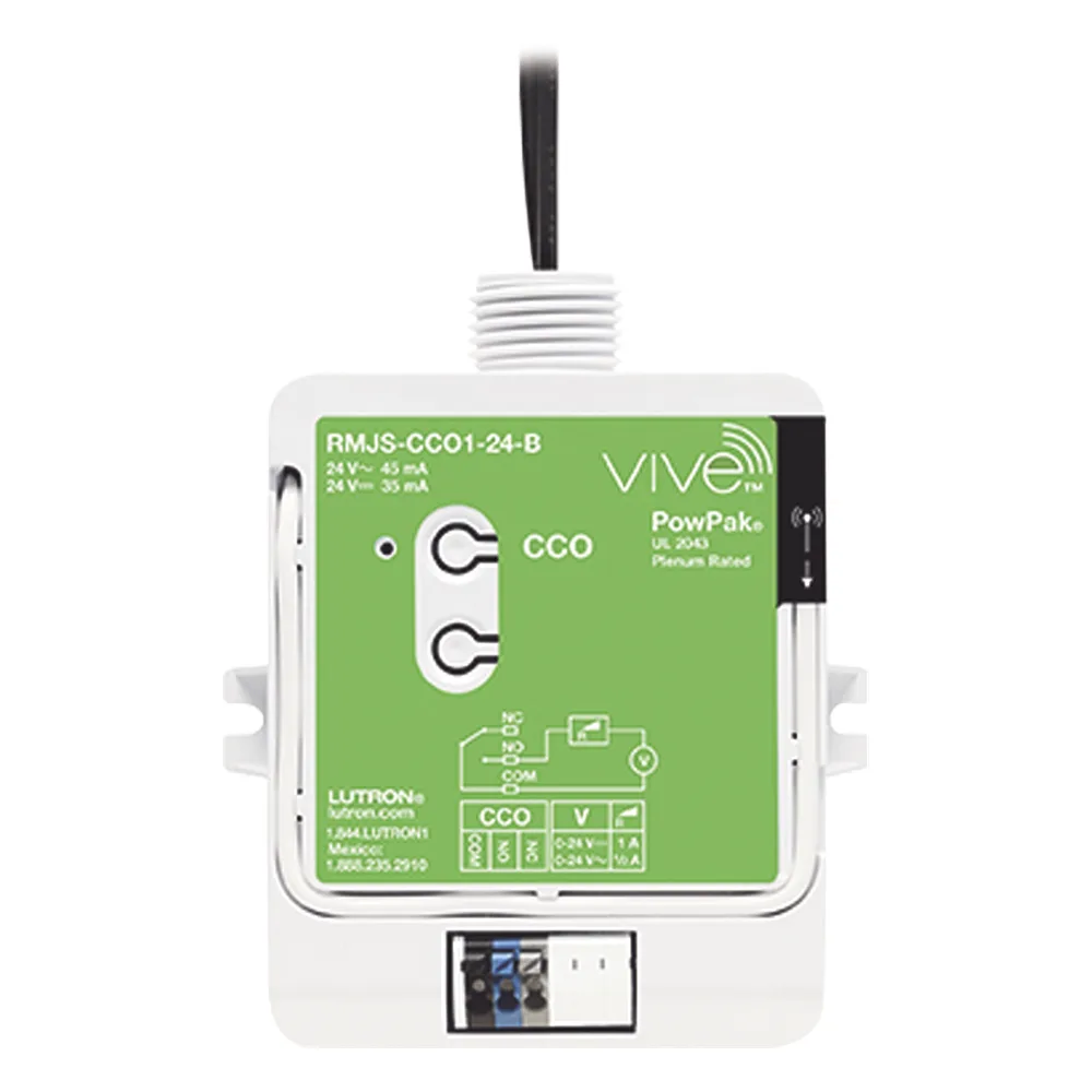Módulo PowPak con salida de contacto seco para el sistema Vive, alimentación 24 Vca/Vcd, contactos NO y NC para integrar sensores y controles Pico con sistemas HVAC y BMS