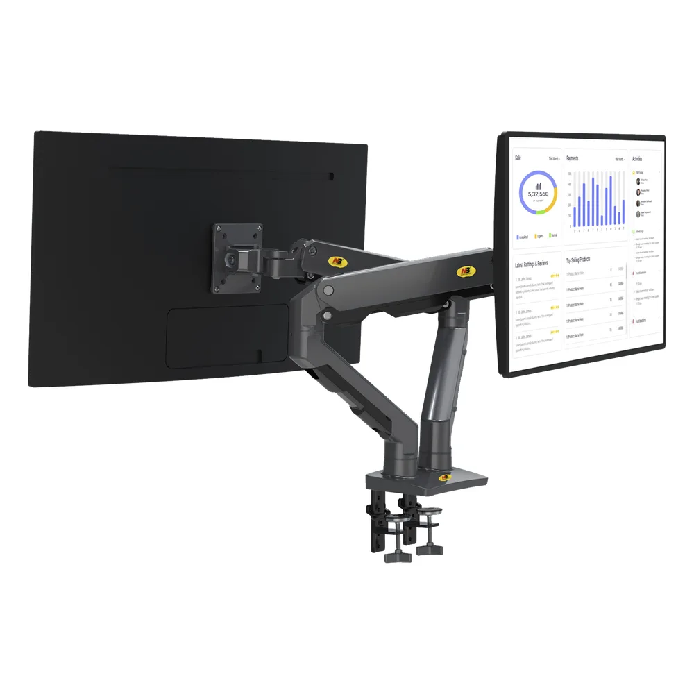 Montaje de Escritorio articulado para 2 monitores de 27-34" / Soporta hasta 16 kg por brazo/ Vesa 75 x 75 / 100 x 100 / Acero / Giro: 360°